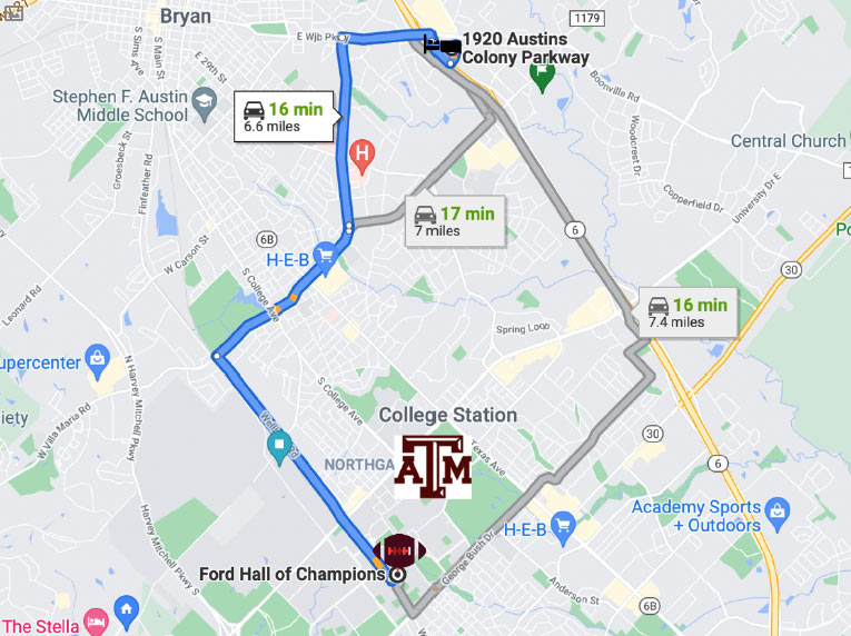 Google Maps Route from Best Western Premier Bryan/College Station to TXSEF