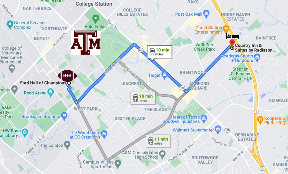 Route from Country Inn and Suites to TXSEF
